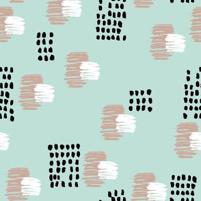 Abstract raw brush dots and dashes pop design in mint