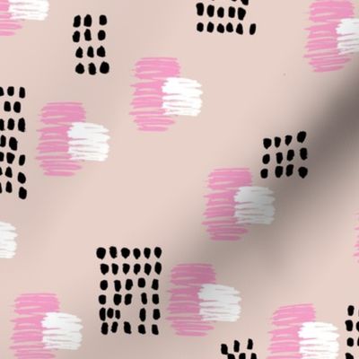 Abstract raw brush dots and dashes pop design in pink