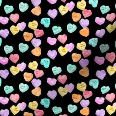 valentines day heart candy - conversation hearts on black