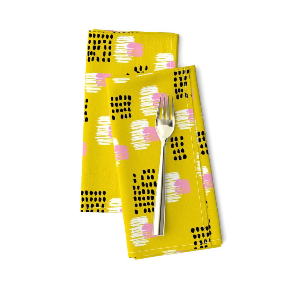 Abstract raw brush dots and dashes pop design in mustard