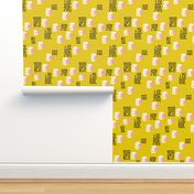 Abstract raw brush dots and dashes pop design in mustard