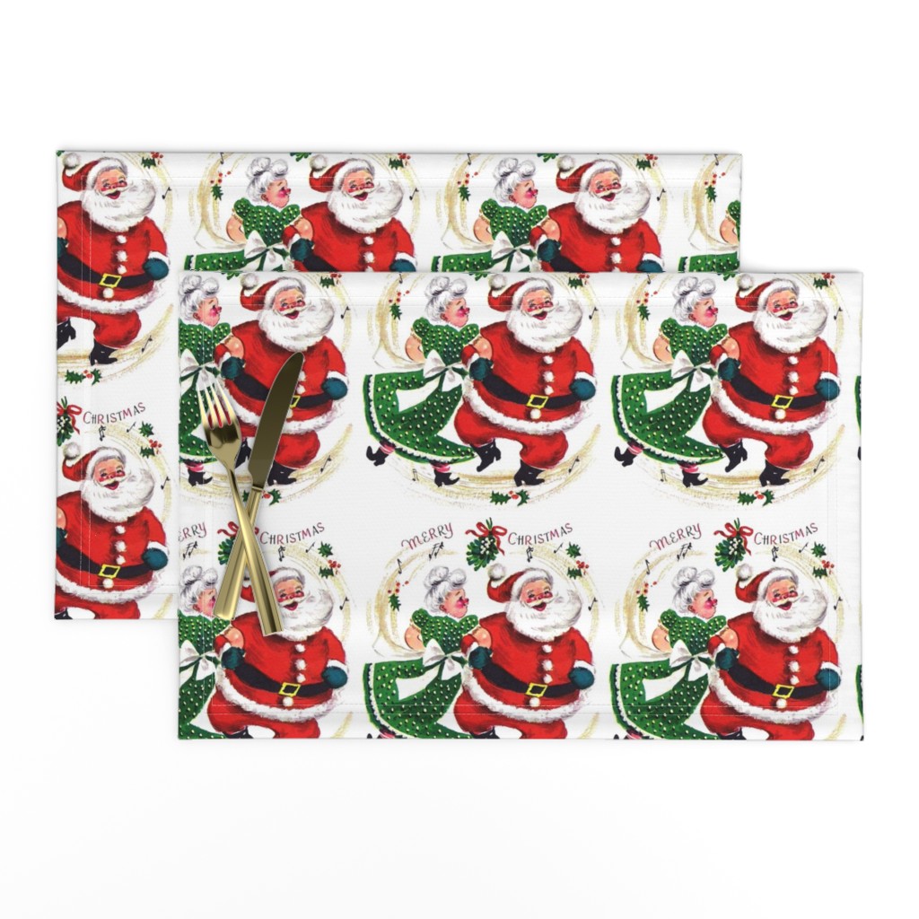 1 Merry Christmas xmas Mrs Santa Claus bows ribbons mistletoe musical notes music dancing dance couples husband wife vintage retro kitsch grandparents grandfather grandmother