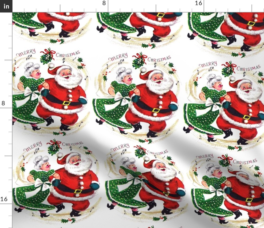 1 Merry Christmas xmas Mrs Santa Claus bows ribbons mistletoe musical notes music dancing dance couples husband wife vintage retro kitsch grandparents grandfather grandmother