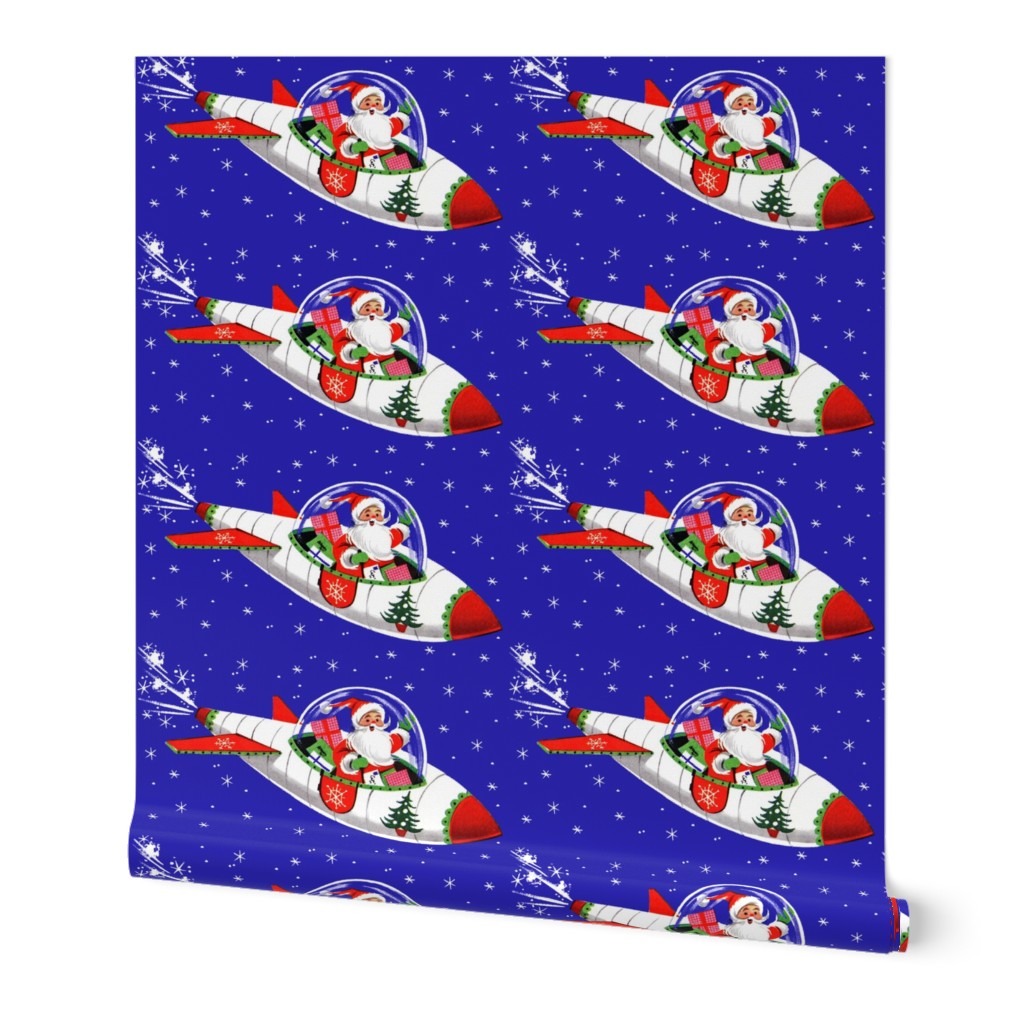 Merry Christmas trees xmas Santa Claus rockets spaceships airplanes planes aeroplanes snowflakes stars gifts presents science fiction sci fi vintage retro kitsch  space sky