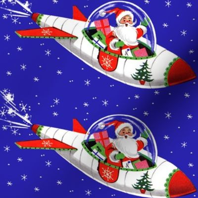 Merry Christmas trees xmas Santa Claus rockets spaceships airplanes planes aeroplanes snowflakes stars gifts presents science fiction sci fi vintage retro kitsch  space sky