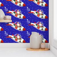 Merry Christmas trees xmas Santa Claus rockets spaceships airplanes planes aeroplanes snowflakes stars gifts presents science fiction sci fi vintage retro kitsch  space sky