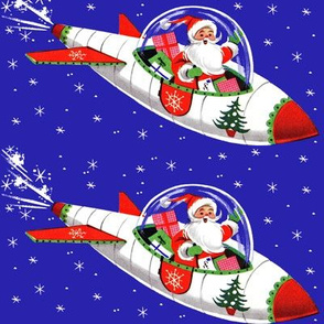 Merry Christmas trees xmas Santa Claus rockets spaceships airplanes planes aeroplanes snowflakes stars gifts presents science fiction sci fi vintage retro kitsch  space sky