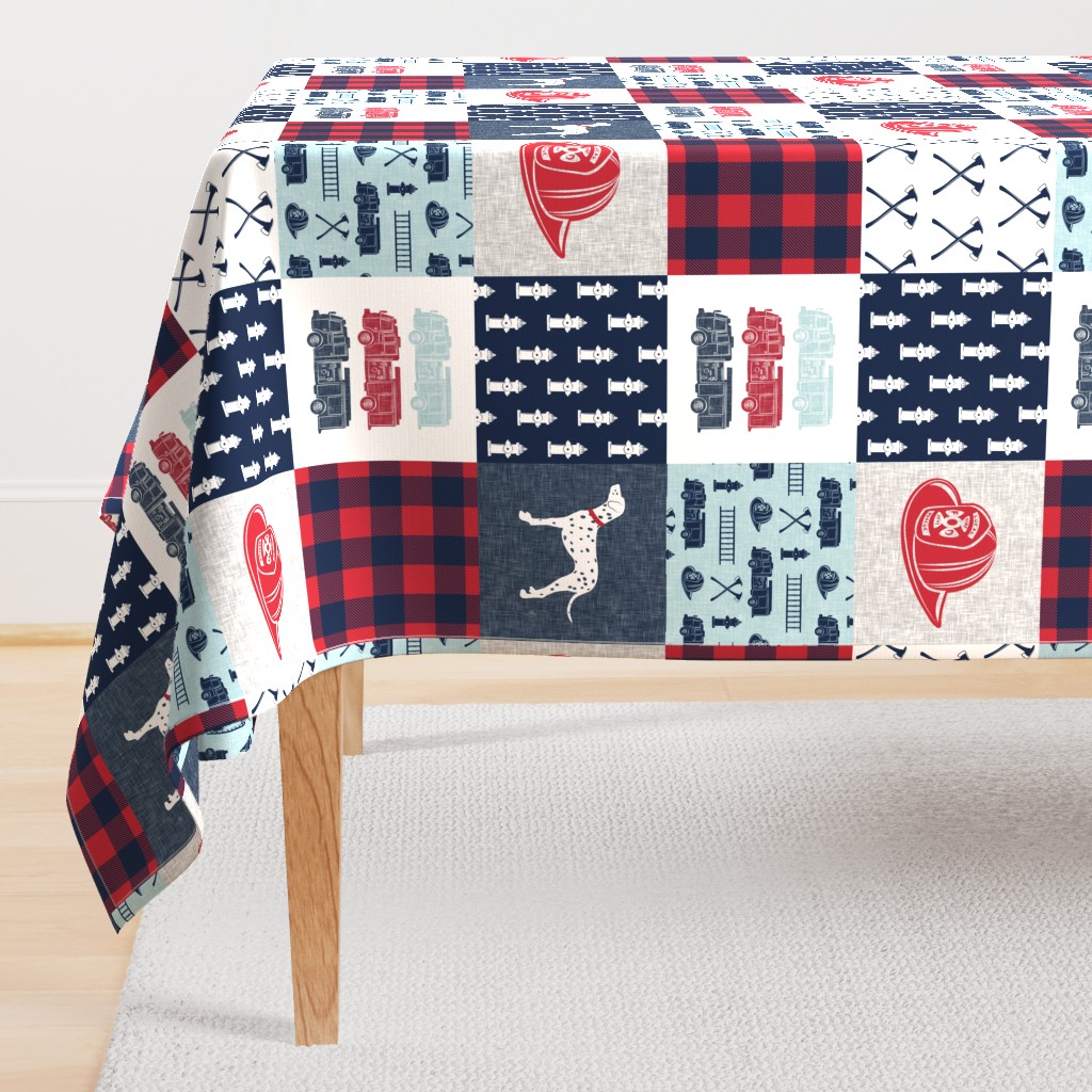 firefighter wholecloth - patchwork - red blue navy