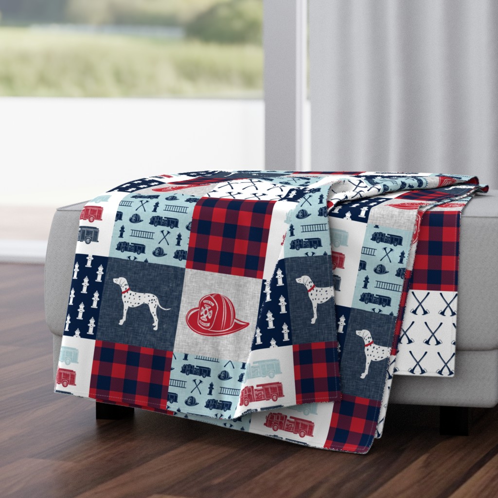 firefighter wholecloth - patchwork - red blue navy