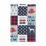 firefighter wholecloth - patchwork - red blue navy