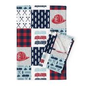 firefighter wholecloth - patchwork - red blue navy