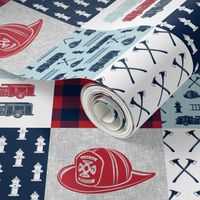 firefighter wholecloth - patchwork - red blue navy