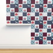 firefighter wholecloth - patchwork - red blue navy