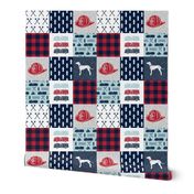 firefighter wholecloth - patchwork - red blue navy