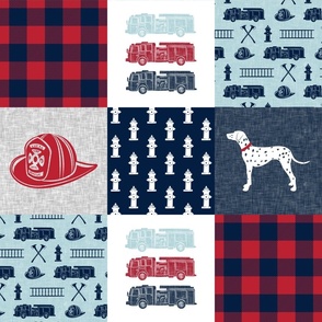 firefighter wholecloth - patchwork - red blue navy