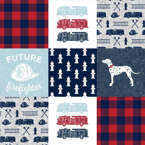 firefighter wholecloth - patchwork - red blue navy  - future firefighter blue