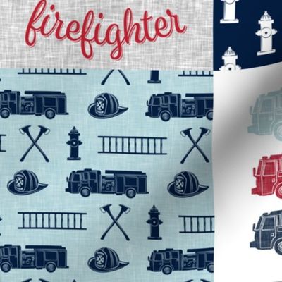 firefighter wholecloth - patchwork - red blue navy  - future firefighter red 