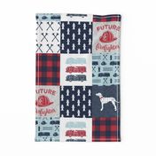 firefighter wholecloth - patchwork - red blue navy  - future firefighter red 