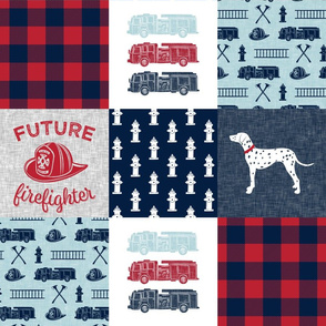 firefighter wholecloth - patchwork - red blue navy  - future firefighter red 