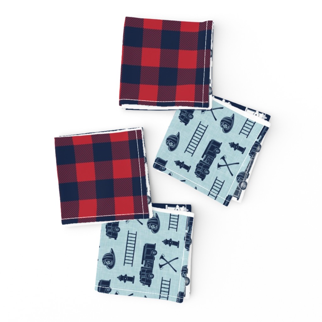 firefighter wholecloth - patchwork - red blue navy  - future firefighter red (90)