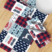 firefighter wholecloth - patchwork - red blue navy  - future firefighter red (90)