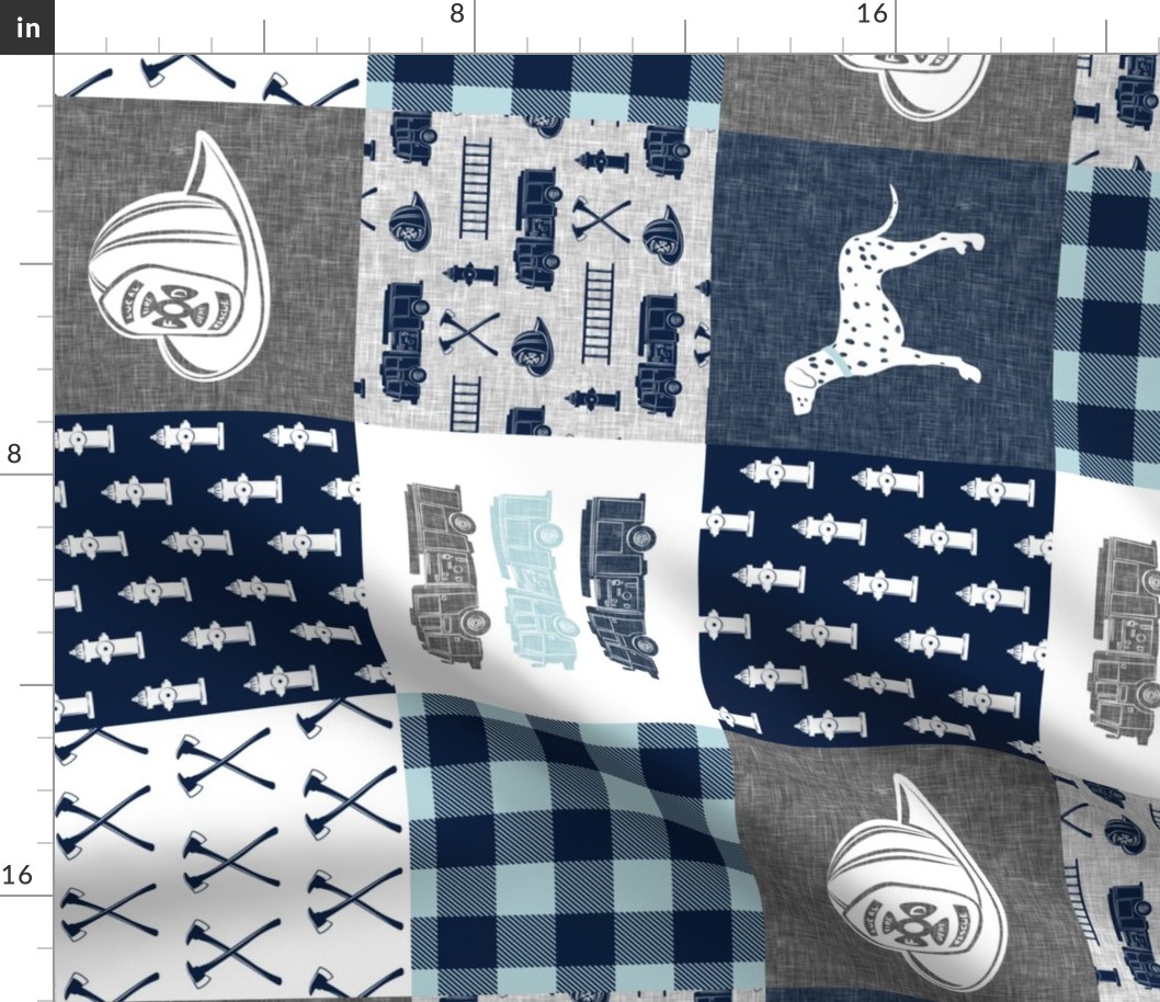 firefighter wholecloth - patchwork - grey & navy (90)  