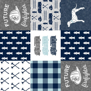 firefighter wholecloth - patchwork - navy and grey - future firefighter grey (90)