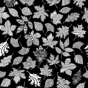 Fall Leaves Black and White