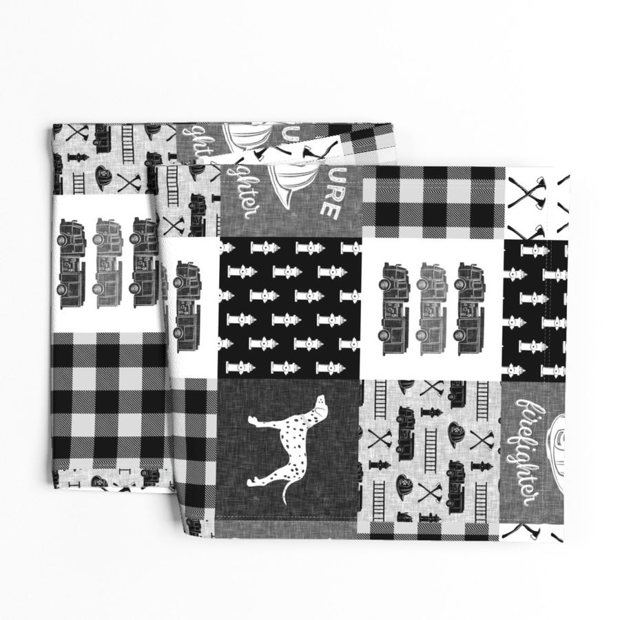 firefighter wholecloth - patchwork - monochrome  - future firefighter 