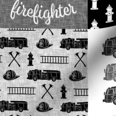 firefighter wholecloth - patchwork - monochrome  - future firefighter 