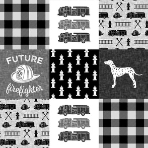 firefighter wholecloth - patchwork - monochrome  - future firefighter 