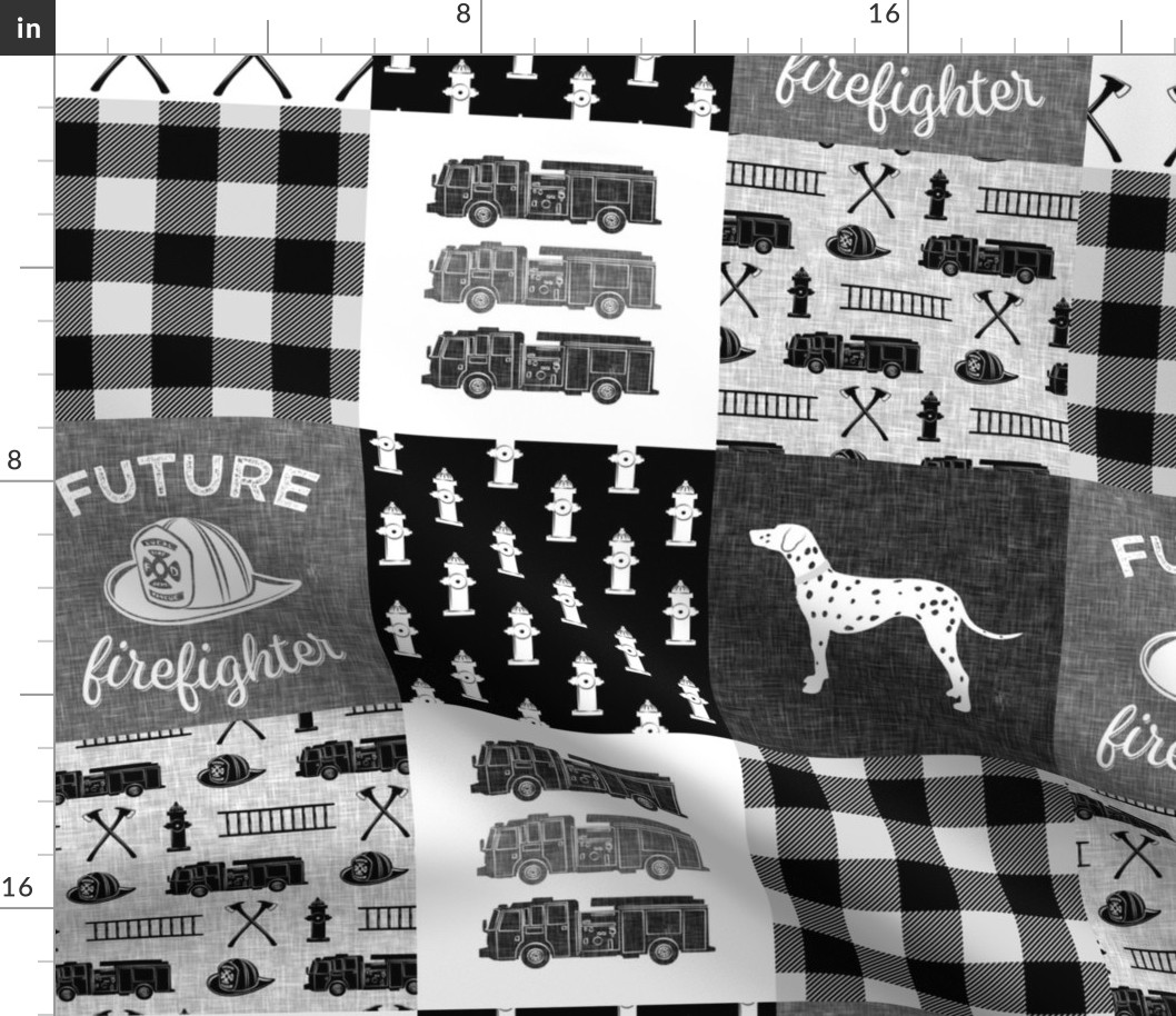 firefighter wholecloth - patchwork - monochrome  - future firefighter 