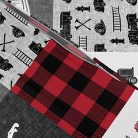 firefighter wholecloth - patchwork - red and black