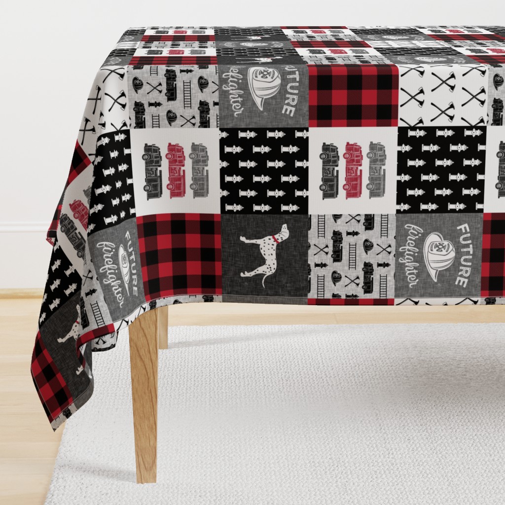 firefighter wholecloth - patchwork - red and black future firefighter