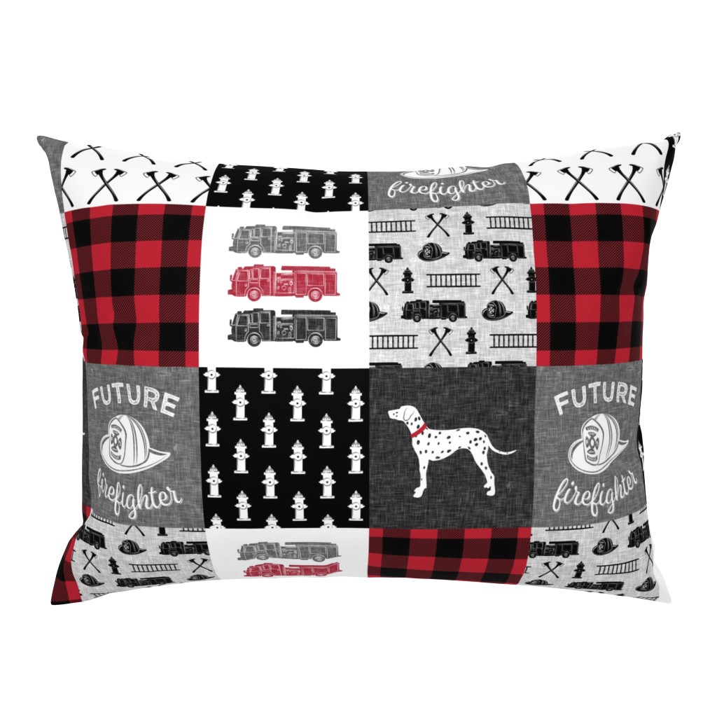 firefighter wholecloth - patchwork - red and black future firefighter