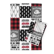 firefighter wholecloth - patchwork - red and black future firefighter