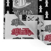 firefighter wholecloth - patchwork - red and black future firefighter