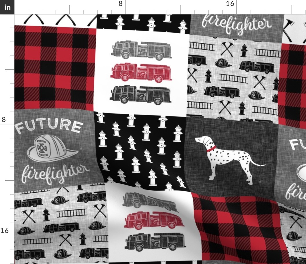 firefighter wholecloth - patchwork - red and black future firefighter