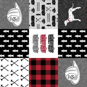 firefighter wholecloth - patchwork - red and black  (90)