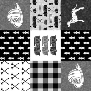 firefighter wholecloth - patchwork - monochrome - (90)