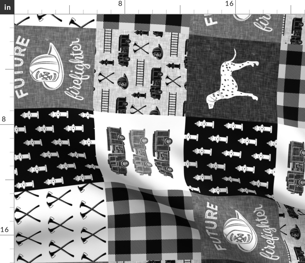 firefighter wholecloth - patchwork - monochrome  - future firefighter (90)