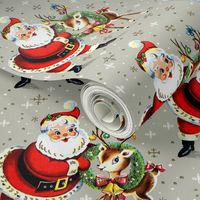 Merry Christmas xmas Santa Claus deer wreaths baubles bows bells ribbons snowflakes snow mistletoe vintage retro kitsch