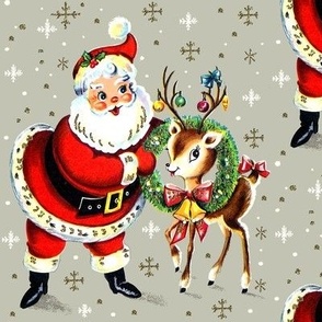 Merry Christmas xmas Santa Claus deer wreaths baubles bows bells ribbons snowflakes snow mistletoe vintage retro kitsch