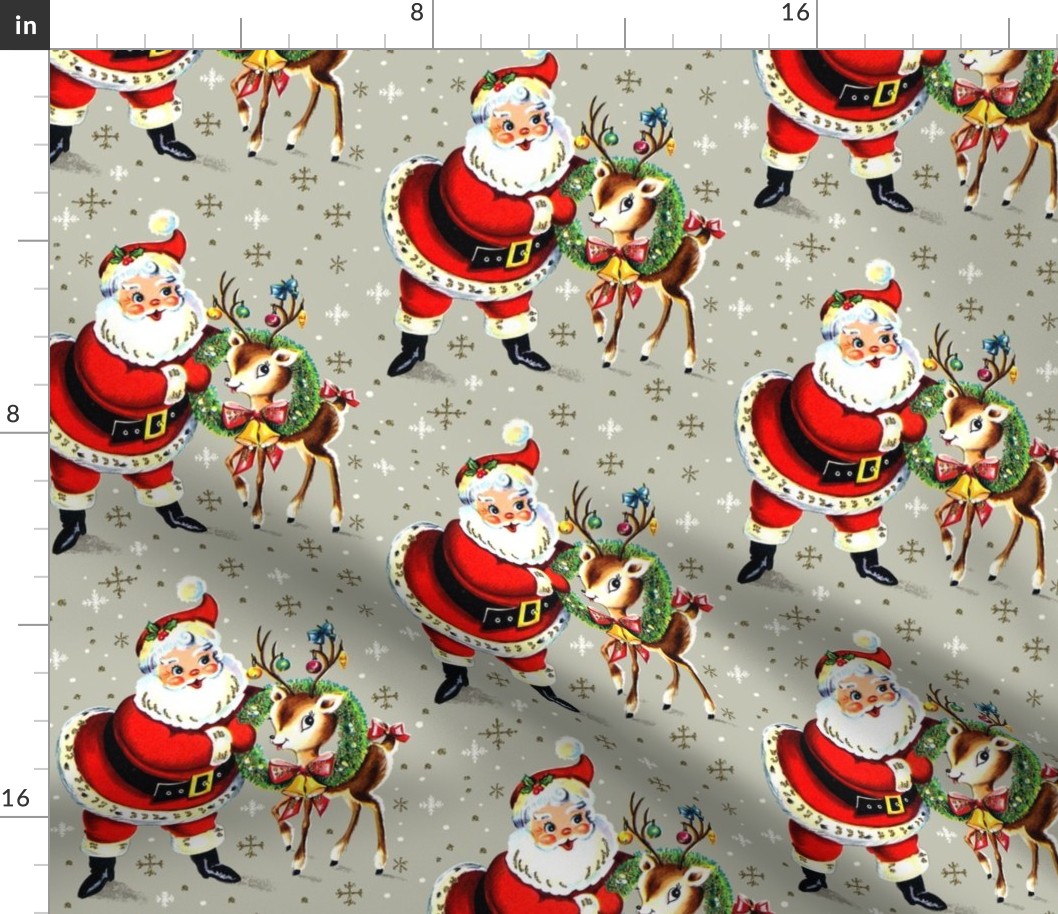 Deer Winter Wonderland Retro Christmas Cotton Fabric Quilt Fabric ABA116