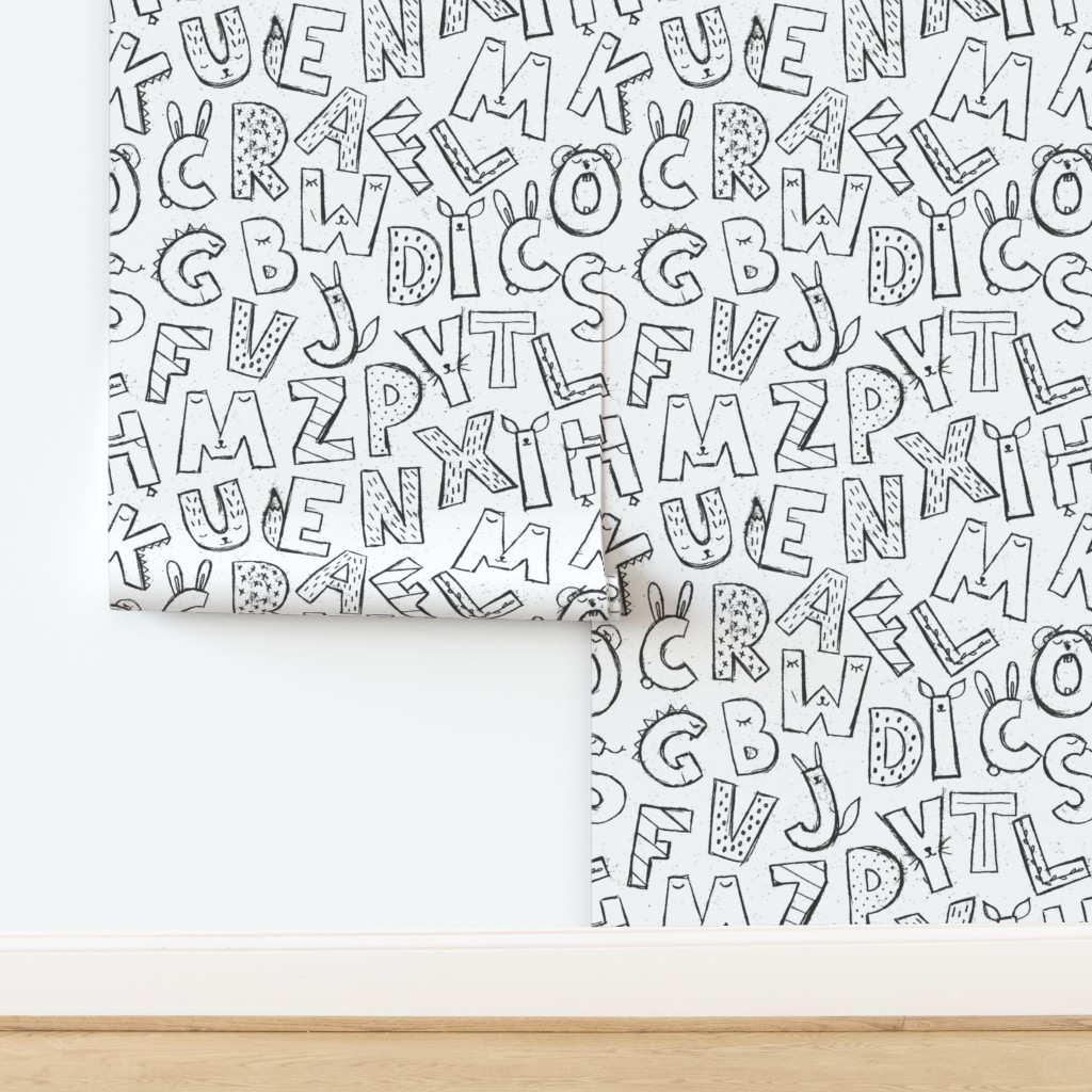 Cute alphabet / black and white Wallpaper | Spoonflower