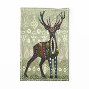 deer lotus vintage tea towel