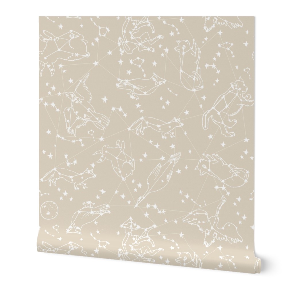 constellations fabric // beige constellations animals stars design 