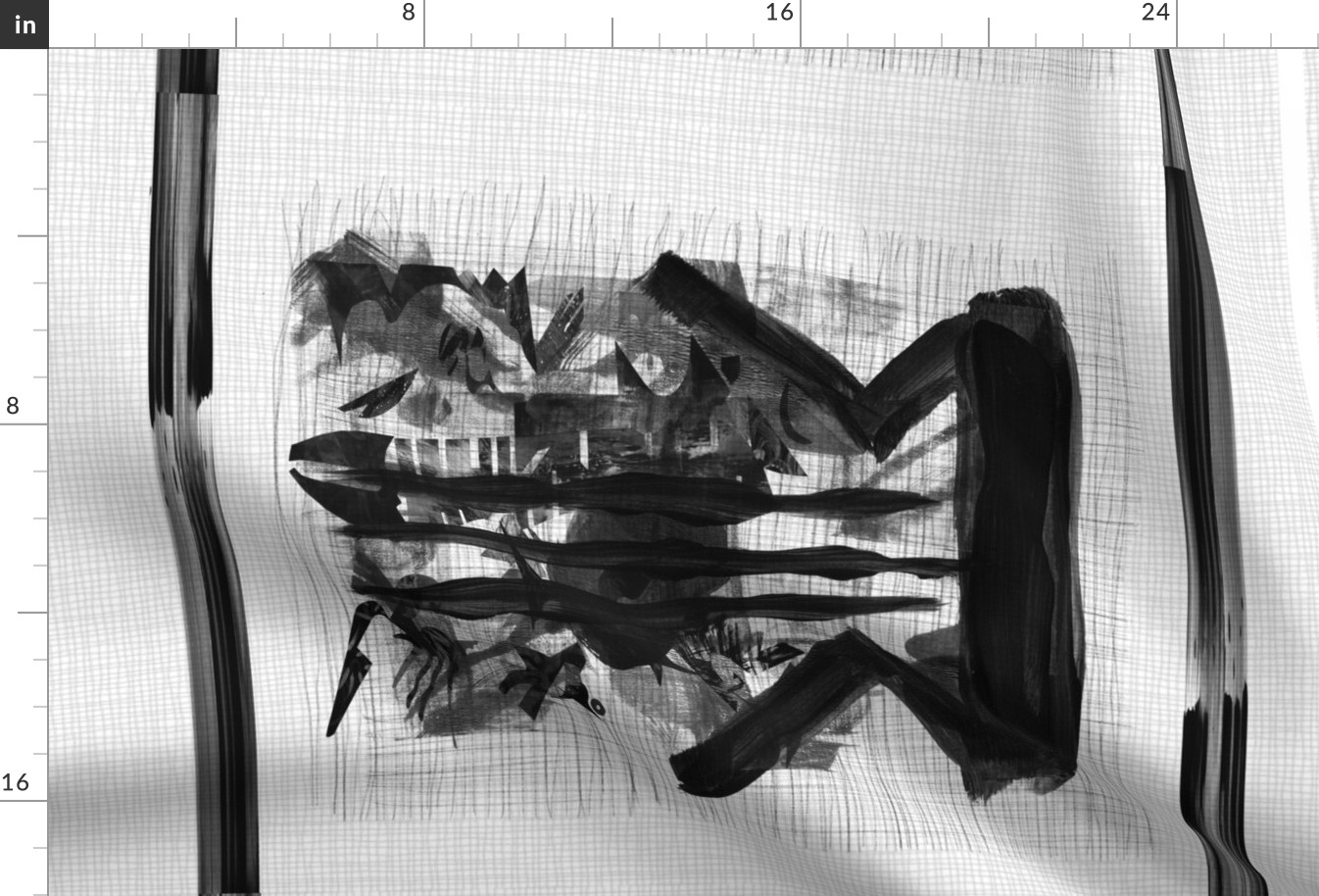 tea towel wall hanging abstract black and white brushstrokes music