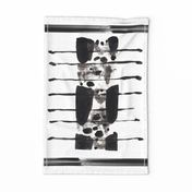 tea towel wall hanging abstract black and white brushstrokes snow