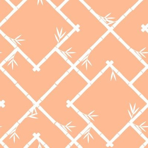 Bamboo Chinoiserie Lattice in Peach + White